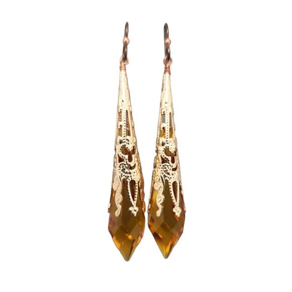Artisan Made Faceted Amber Light Reflecting Dangle Earrings - Picture 1 of 5